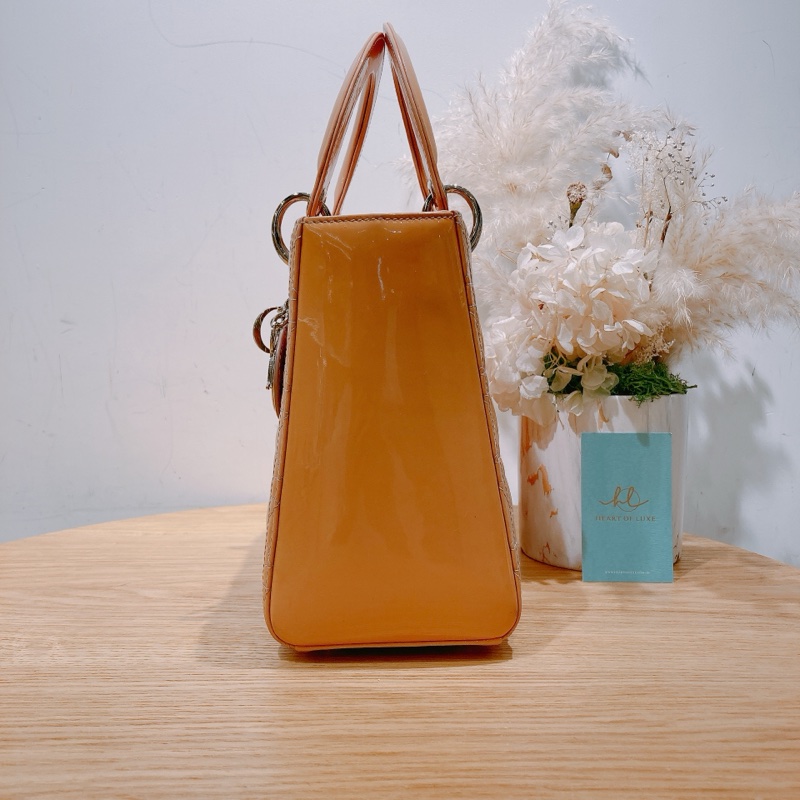 CHRISTINA DIOR 迪奧經典淑女菱格漆皮肩帶包包LADY DIOR MEDIUM PATENT-3