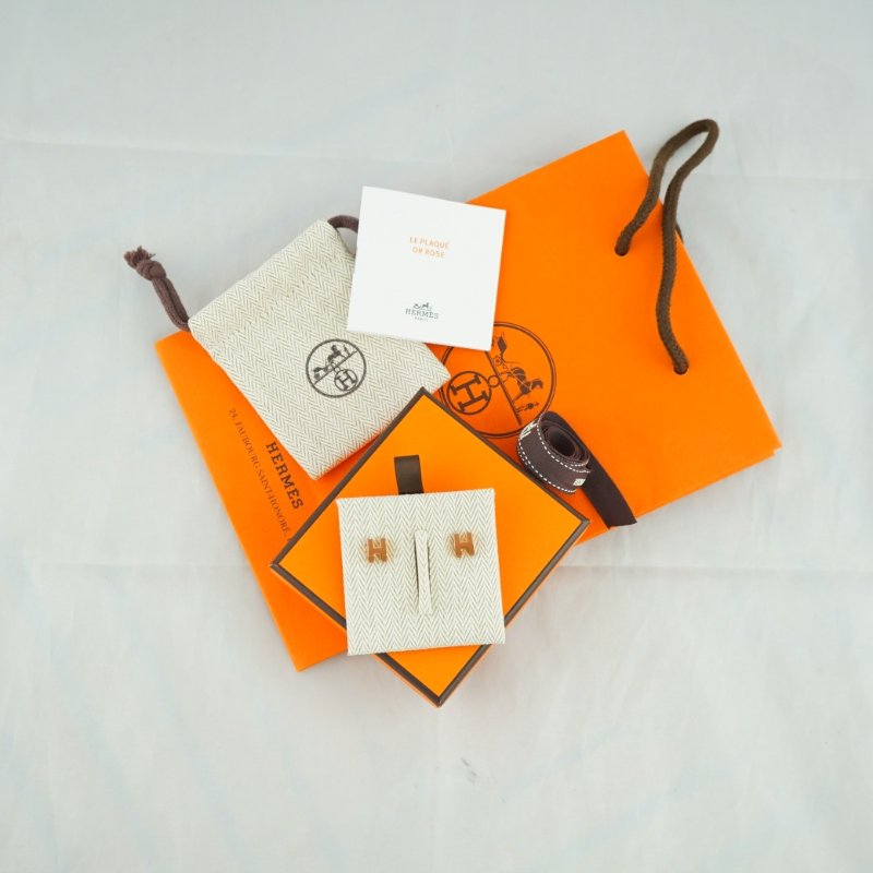 Hermes 愛馬仕 Mini Pop H 焦糖色玫瑰金 耳環 耳針-4