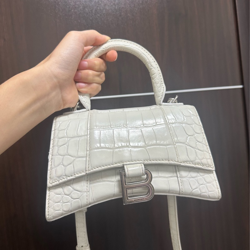 Balenciaga 巴黎世家 沙漏包xs 鱷魚皮 白-0