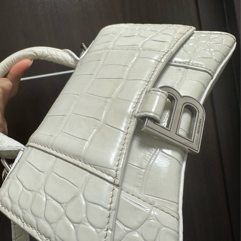 Balenciaga 巴黎世家 沙漏包xs 鱷魚皮 白-3