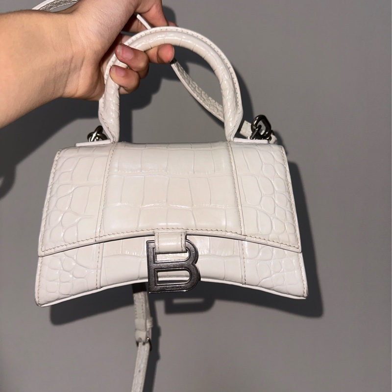 Balenciaga 巴黎世家 沙漏包xs 鱷魚皮 白-6