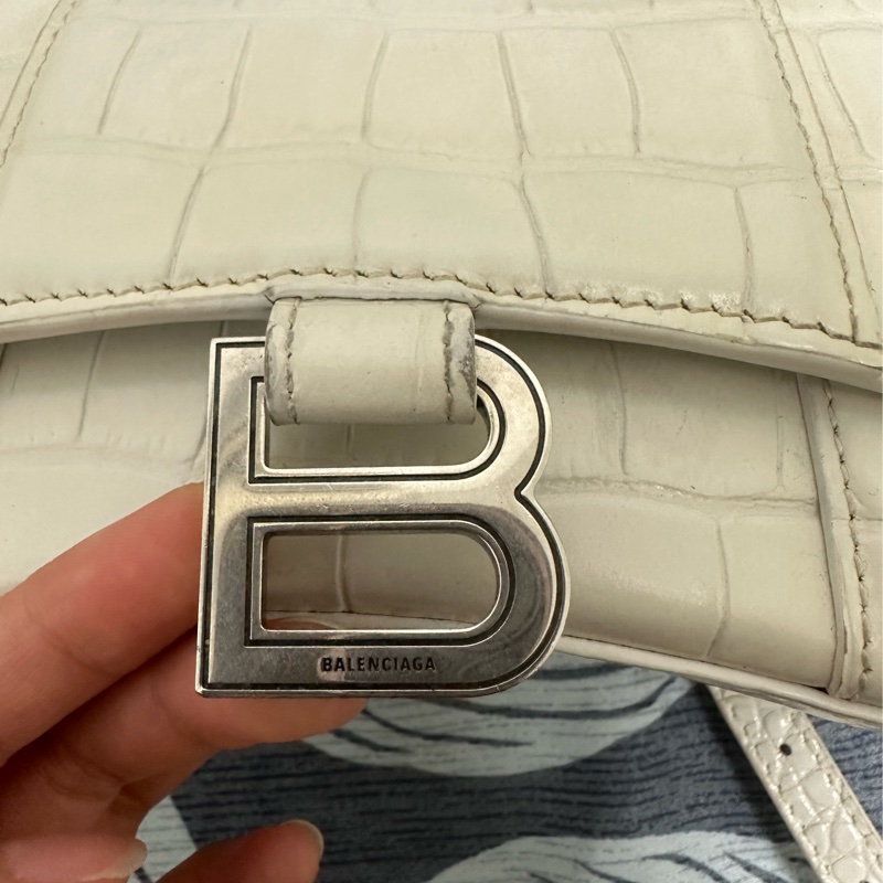Balenciaga 巴黎世家 沙漏包xs 鱷魚皮 白-13