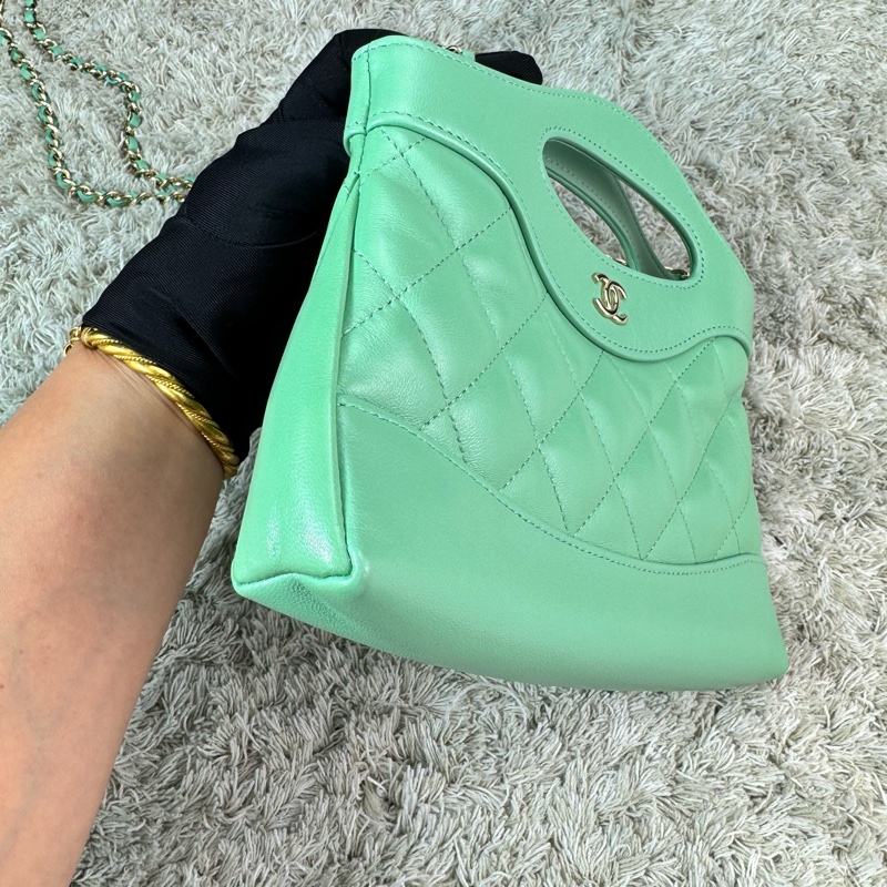 香奈兒Chanel 31bag nano 24c 青蘋果綠🍏🍏油蠟羊皮 金釦-10