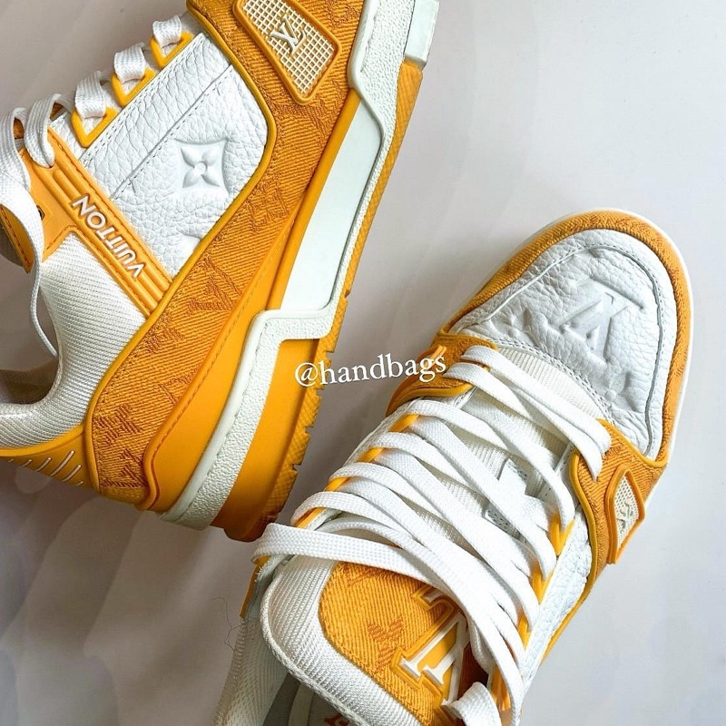LV Trainer Sneaker 限量 黃色 牛仔 Logo 休閒鞋 運動鞋 UK5 1A9JG3-4