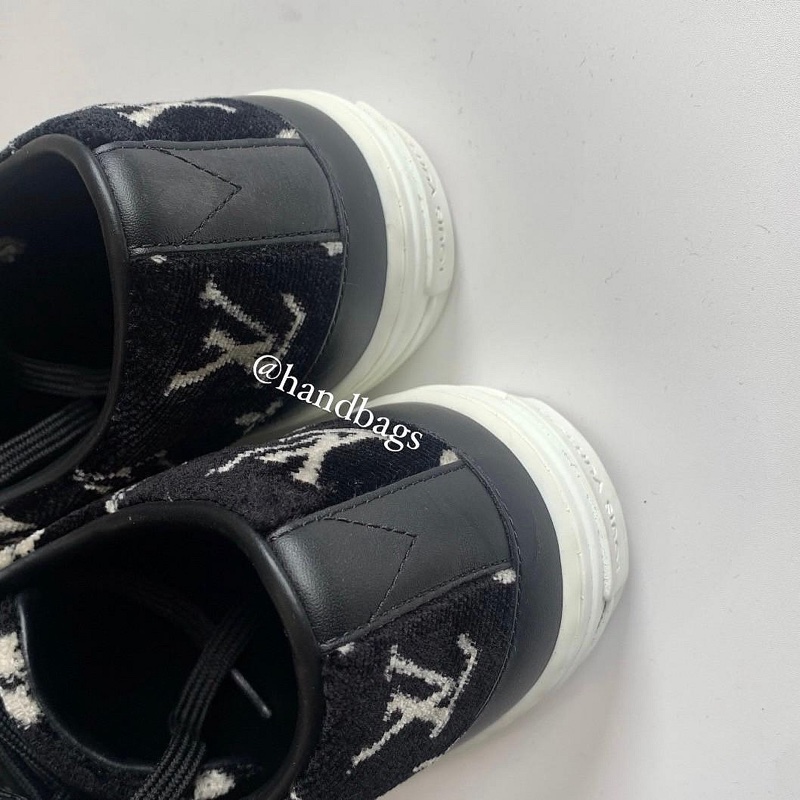 LV 黑色 絨布 老花 拼接 皮革 Logo 厚底 休閒鞋 板鞋 EU37-4