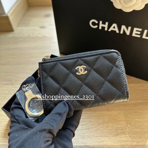 香奈兒 鑰匙圈零錢卡包 黑金 荔枝牛皮❗️尚未抵台