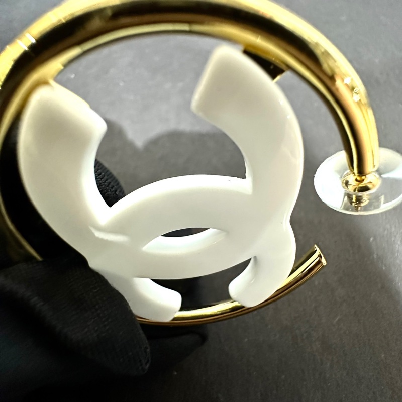 【美收精品】CHANEL 白色雙C Logo 環圈耳環 88-723-1