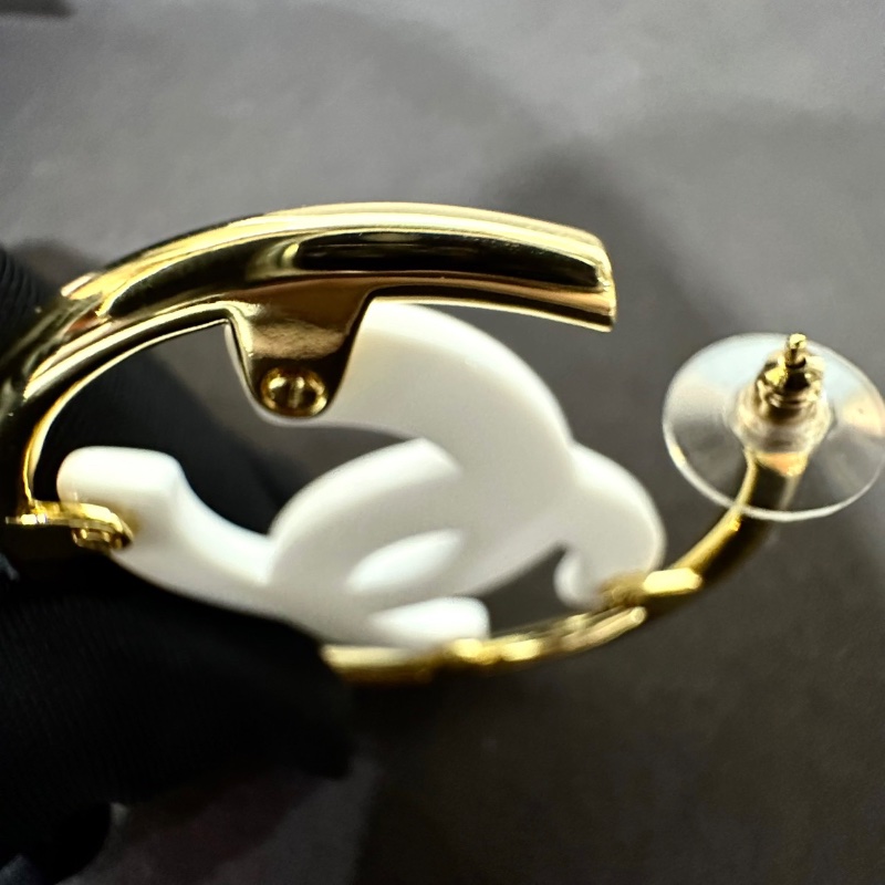【美收精品】CHANEL 白色雙C Logo 環圈耳環 88-723-2