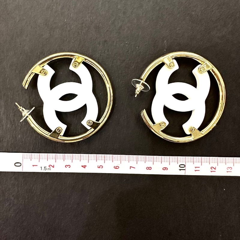 【美收精品】CHANEL 白色雙C Logo 環圈耳環 88-723-5