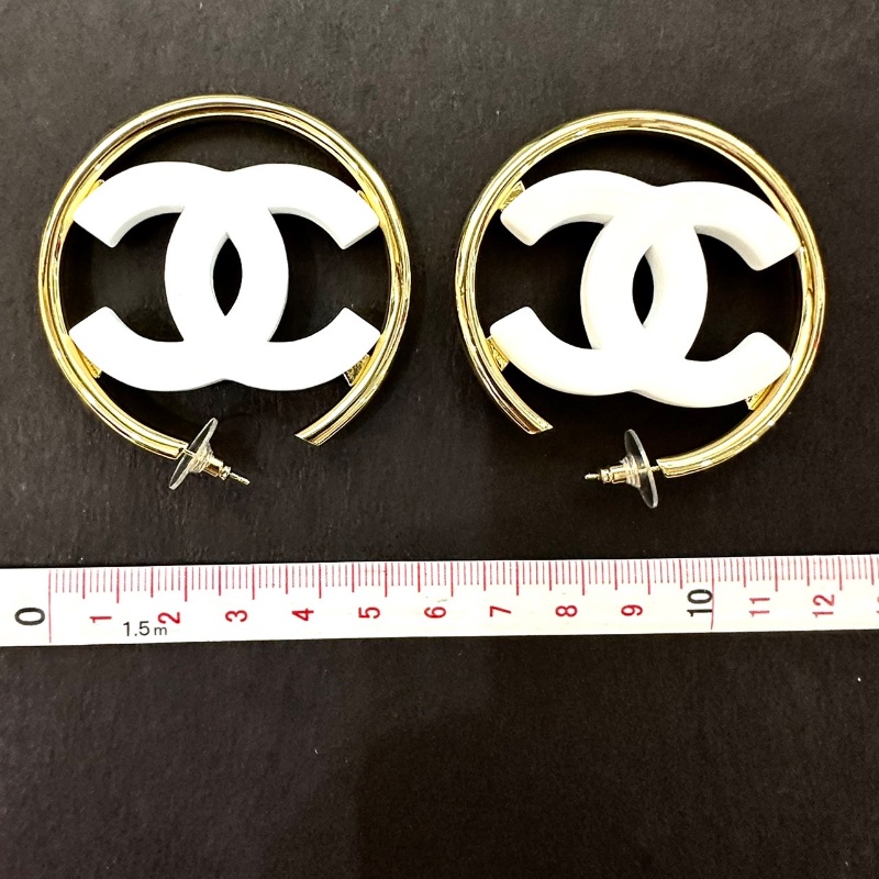 【美收精品】CHANEL 白色雙C Logo 環圈耳環 88-723-6
