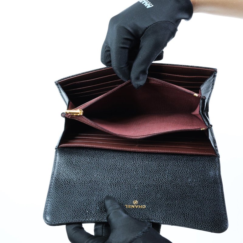 二手Chanel cf 荔枝牛長夾 淡金釦 晶片款-9