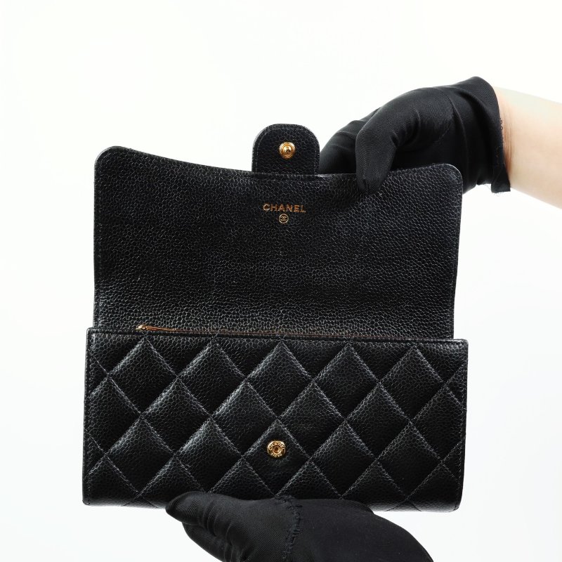 二手Chanel cf 荔枝牛長夾 淡金釦 晶片款-11