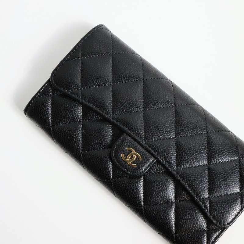 二手Chanel cf 荔枝牛長夾 淡金釦 晶片款-13