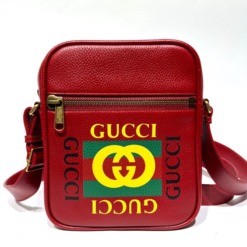 【美收精品】GUCCI 復古圖案小牛皮綠紅斜背包 88-757-0