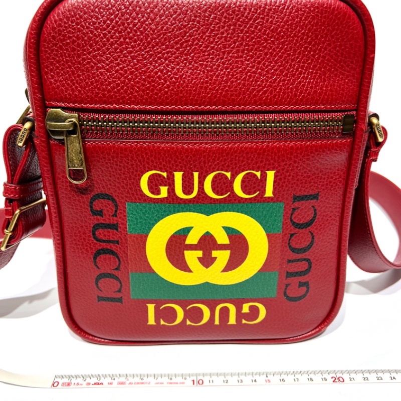 【美收精品】GUCCI 復古圖案小牛皮綠紅斜背包 88-757-6