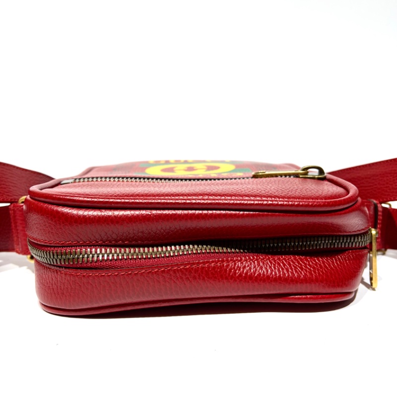 【美收精品】GUCCI 復古圖案小牛皮綠紅斜背包 88-757-10