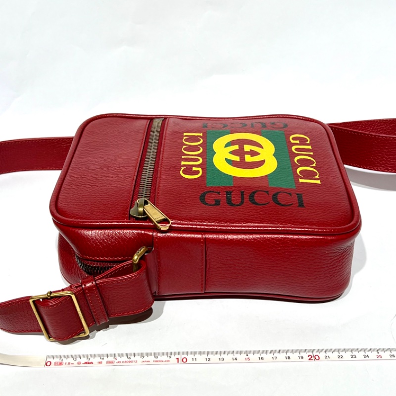 【美收精品】GUCCI 復古圖案小牛皮綠紅斜背包 88-757-11