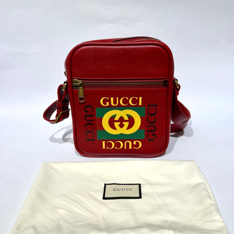【美收精品】GUCCI 復古圖案小牛皮綠紅斜背包 88-757-13