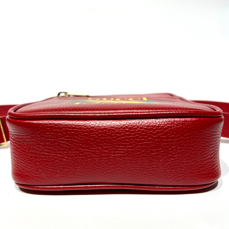 【美收精品】GUCCI 復古圖案小牛皮綠紅斜背包 88-757-16