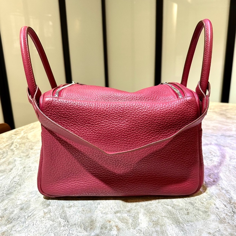 【美收精品】HERMES 愛馬仕 寶石紅色 TC牛皮 LINDY 30 肩背包 銀扣 98-48-4
