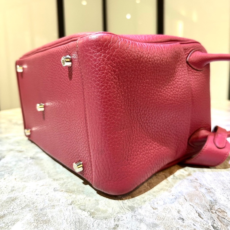 【美收精品】HERMES 愛馬仕 寶石紅色 TC牛皮 LINDY 30 肩背包 銀扣 98-48-10