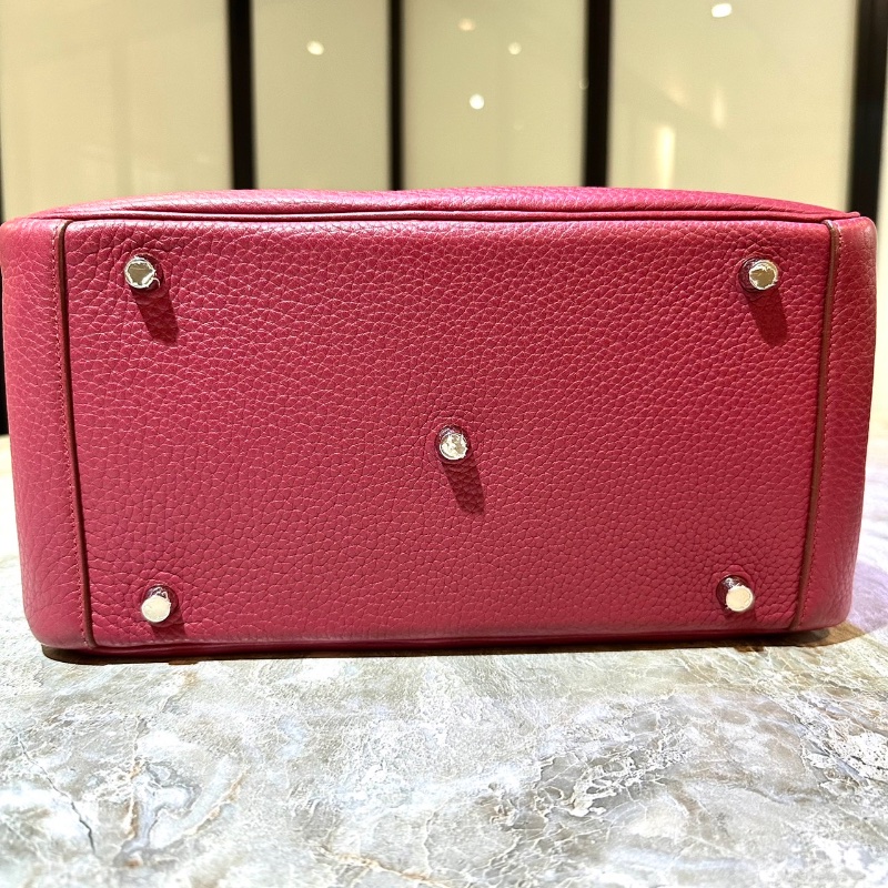【美收精品】HERMES 愛馬仕 寶石紅色 TC牛皮 LINDY 30 肩背包 銀扣 98-48-11