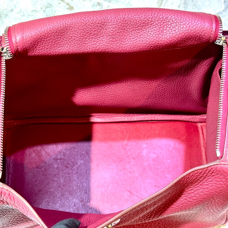 【美收精品】HERMES 愛馬仕 寶石紅色 TC牛皮 LINDY 30 肩背包 銀扣 98-48-13