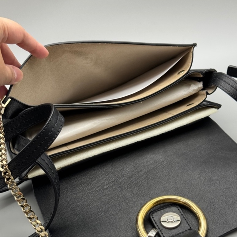 chloe faye麂皮拼接 多夾層肩背斜背包 黑色-13