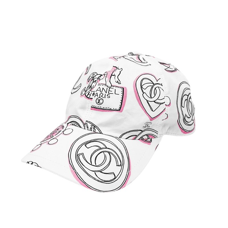 Chanel 塗鴨棉布棒球帽(白/粉)-0