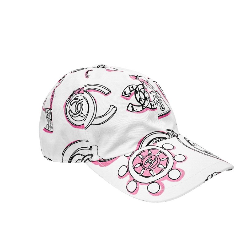 Chanel 塗鴨棉布棒球帽(白/粉)-3