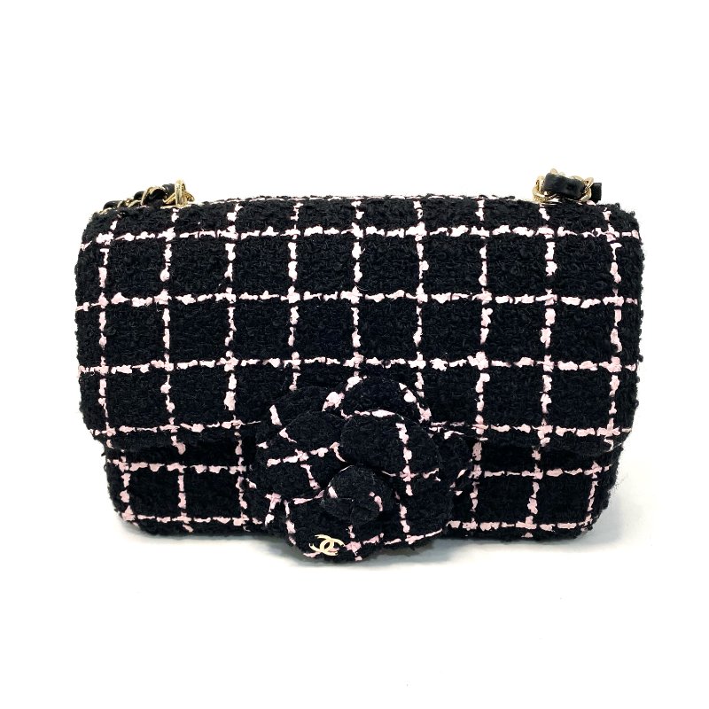 △ Chanel 香奈兒 Black Pink Tweed Check Gold-tone Metal Chain Flap Bag 黑粉色斜紋軟呢格紋金色金屬鏈條肩揹袋 AA9215 - 247015003-1