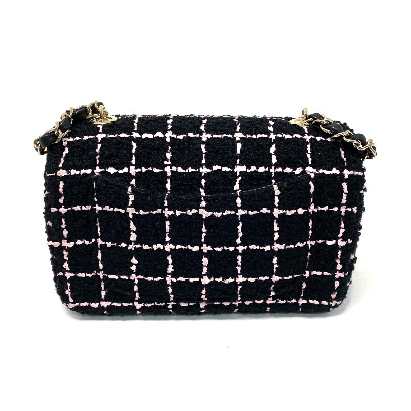 △ Chanel 香奈兒 Black Pink Tweed Check Gold-tone Metal Chain Flap Bag 黑粉色斜紋軟呢格紋金色金屬鏈條肩揹袋 AA9215 - 247015003-2