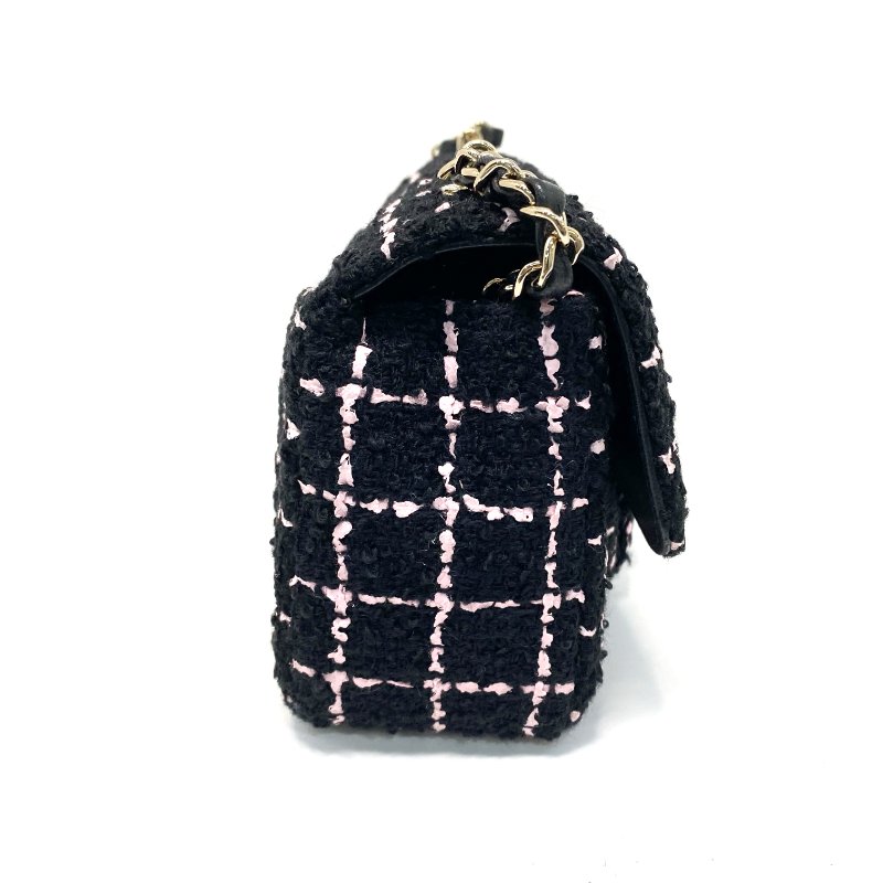 △ Chanel 香奈兒 Black Pink Tweed Check Gold-tone Metal Chain Flap Bag 黑粉色斜紋軟呢格紋金色金屬鏈條肩揹袋 AA9215 - 247015003-4