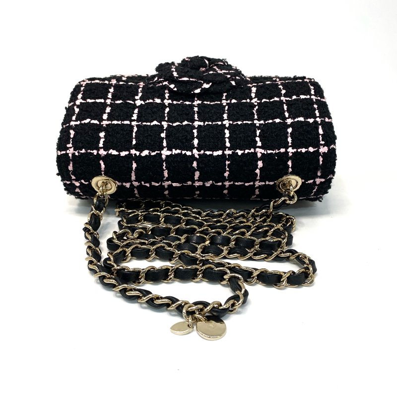 △ Chanel 香奈兒 Black Pink Tweed Check Gold-tone Metal Chain Flap Bag 黑粉色斜紋軟呢格紋金色金屬鏈條肩揹袋 AA9215 - 247015003-5
