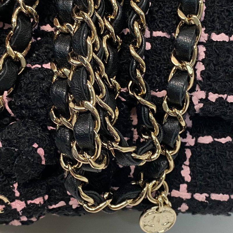 △ Chanel 香奈兒 Black Pink Tweed Check Gold-tone Metal Chain Flap Bag 黑粉色斜紋軟呢格紋金色金屬鏈條肩揹袋 AA9215 - 247015003-13