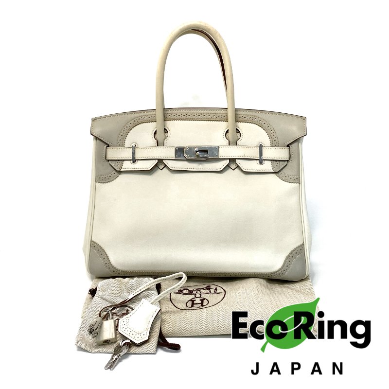 △ Hermes 愛馬仕 Birkin 30 Ghillies White Grey Swift Calfskin Palladium-plated Hardware Handbag Stamp[P] 白灰色滑面小牛皮銀扣手袋 [P]刻 - 247015365-0