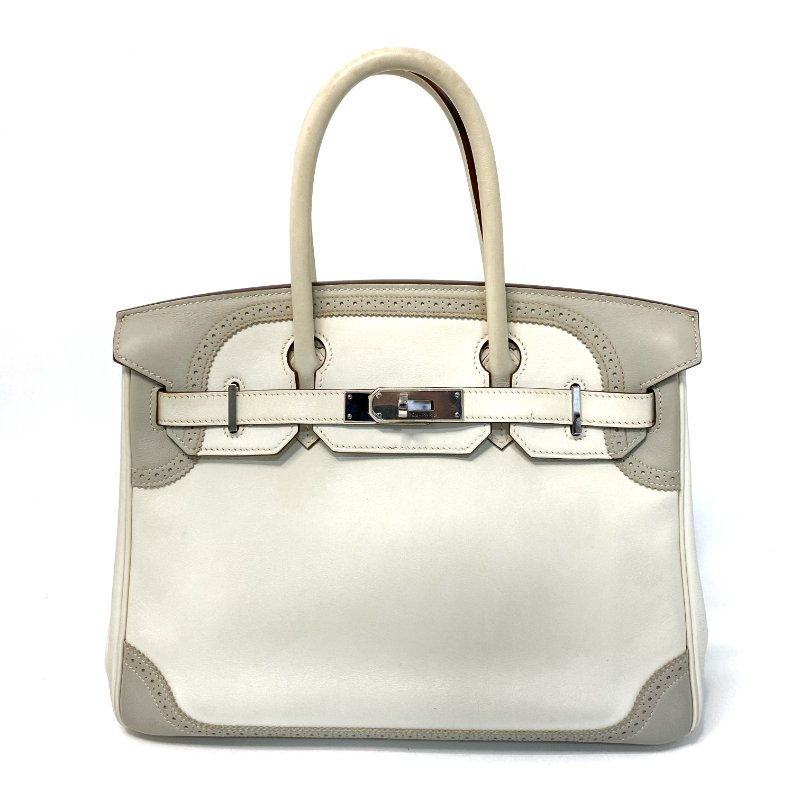 △ Hermes 愛馬仕 Birkin 30 Ghillies White Grey Swift Calfskin Palladium-plated Hardware Handbag Stamp[P] 白灰色滑面小牛皮銀扣手袋 [P]刻 - 247015365-1