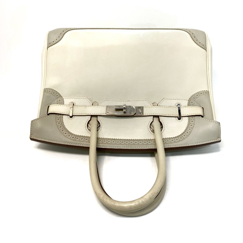 △ Hermes 愛馬仕 Birkin 30 Ghillies White Grey Swift Calfskin Palladium-plated Hardware Handbag Stamp[P] 白灰色滑面小牛皮銀扣手袋 [P]刻 - 247015365-5
