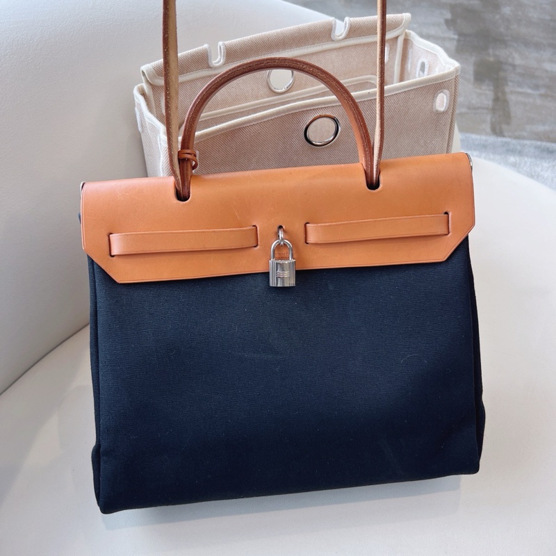 HERMES 棕拼黑帆布HERBAG31-2