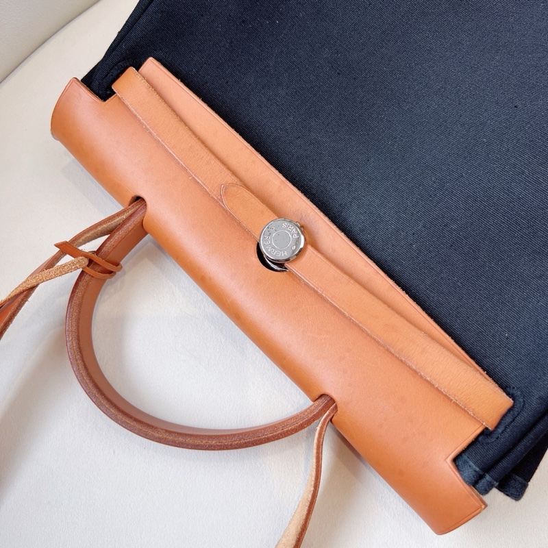 HERMES 棕拼黑帆布HERBAG31-3
