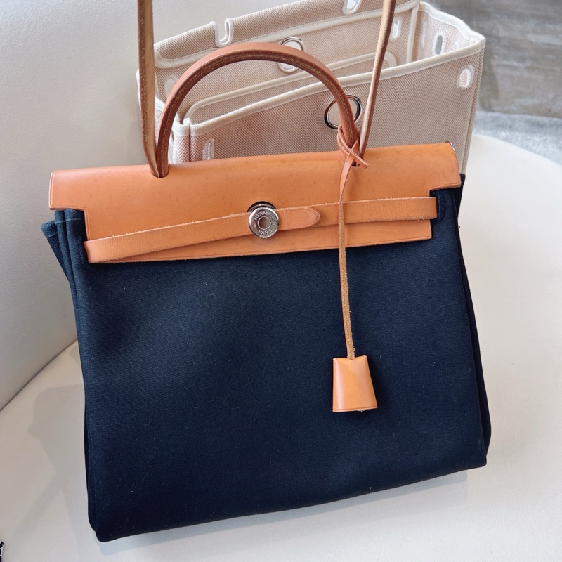 HERMES 棕拼黑帆布HERBAG31-35