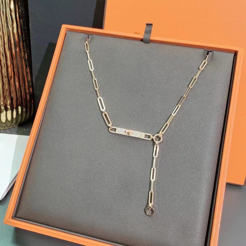 Hermes愛馬仕Kelly chaine流蘇項鍊半鑽玫瑰金st碼， 全新23年購入-3