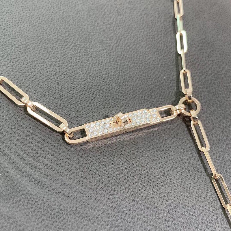 Hermes愛馬仕Kelly chaine流蘇項鍊半鑽玫瑰金st碼， 全新23年購入-4