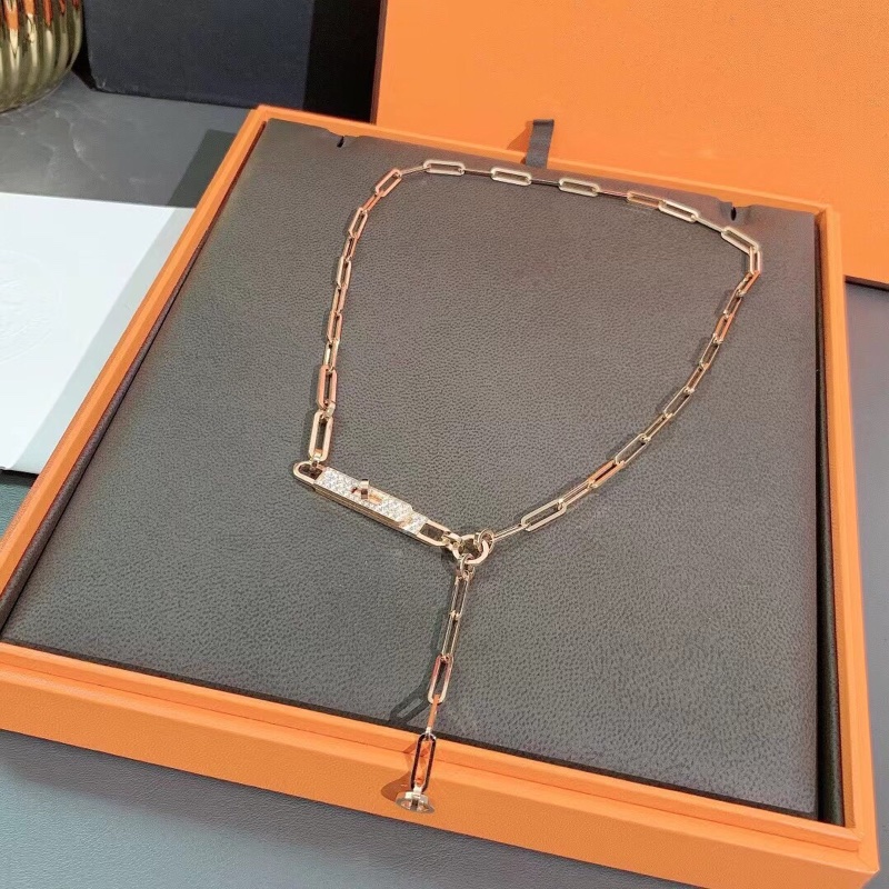 Hermes愛馬仕Kelly chaine流蘇項鍊半鑽玫瑰金st碼， 全新23年購入-5