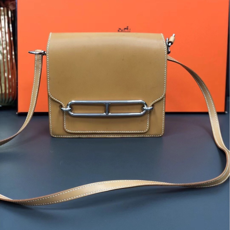 Hermes愛馬仕Roulis豬鼻子19金棕色馬鞍皮X刻-0