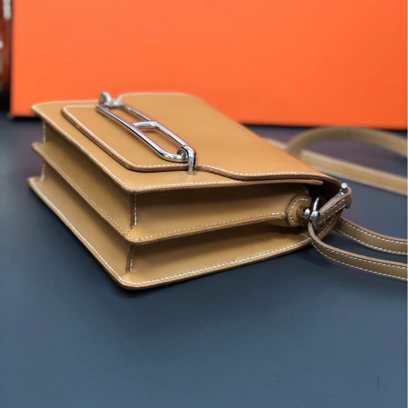 Hermes愛馬仕Roulis豬鼻子19金棕色馬鞍皮X刻-3