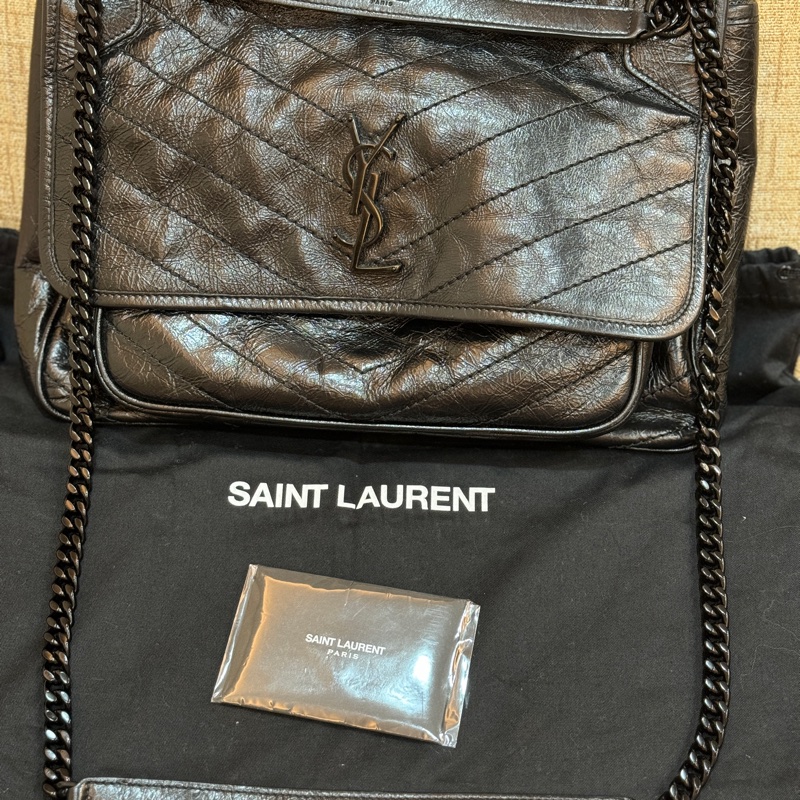 YSL NIKI復古油蠟皮 皮革中型手袋-1