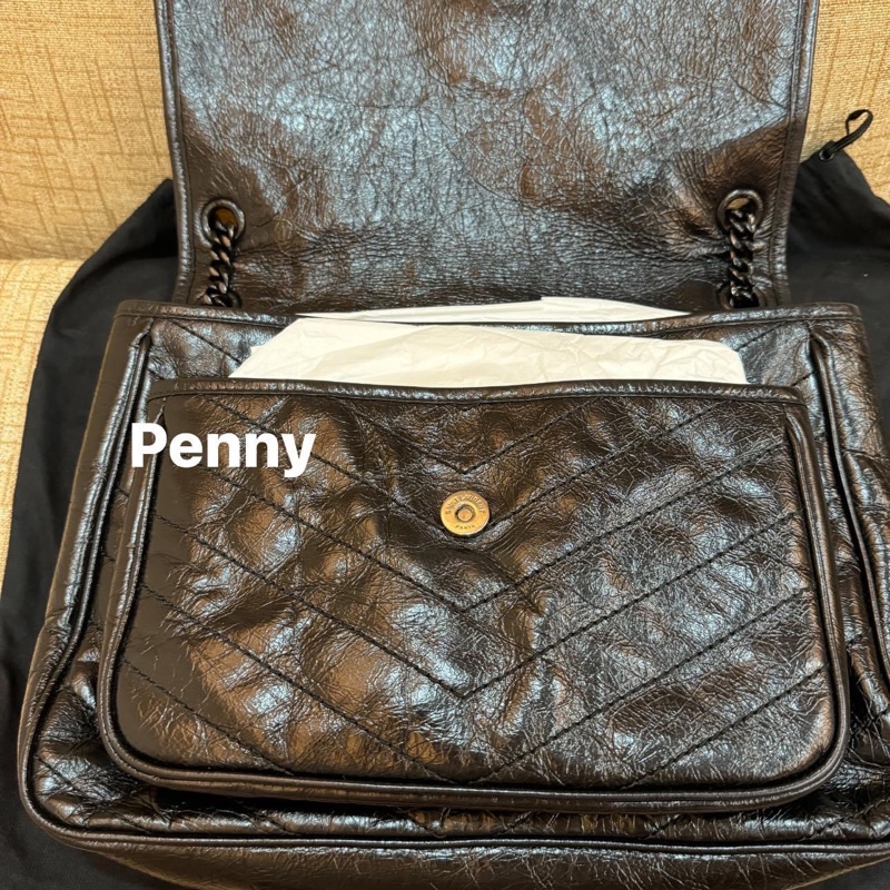 YSL NIKI復古油蠟皮 皮革中型手袋-7