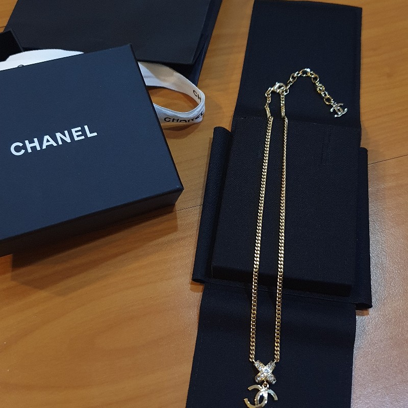 Chanel 香奈兒 經典款 雙C logo 金色+鑽 項鍊-5