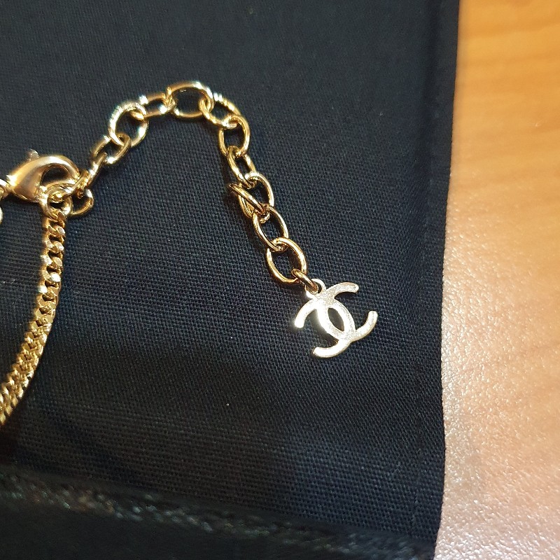 Chanel 香奈兒 經典款 雙C logo 金色+鑽 項鍊-6